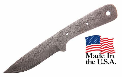 Made In USA Knife Blade Blank. San Mai Damascus, Stainless Steel