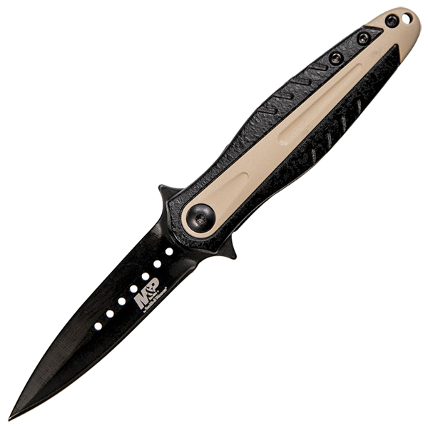 Smith & Wesson Dagger Linerlock - Tan with Black  Blade Stainless Steel