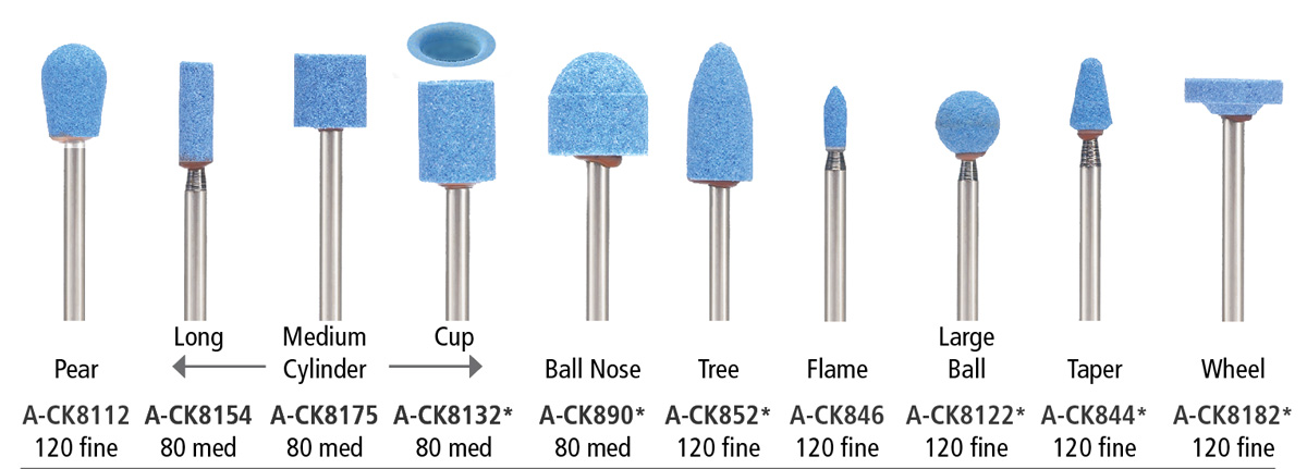 Foredom CeramCut Blue Abrasive Stone 1/8" Shank - A-CK844 - Taper - 120 Fine Med