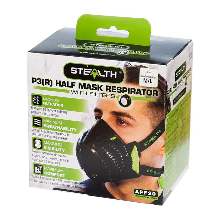 Stealth P3 Half Mask C/w Twin Hepac Filters - Respirator - Small / Medium