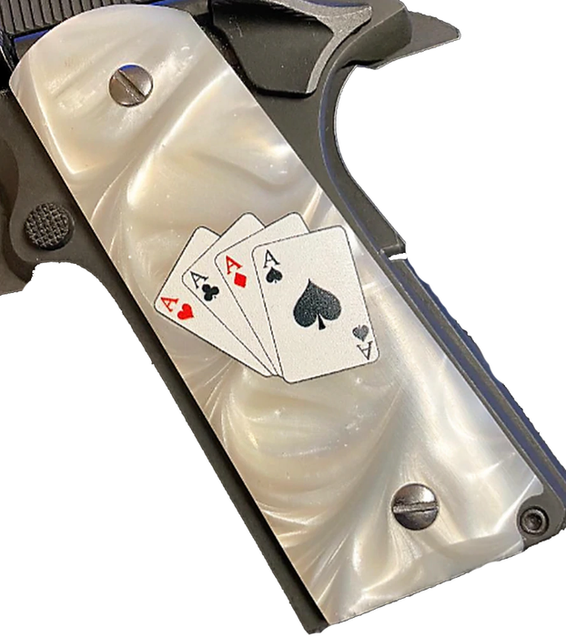 1911 Full Size Acrylic Faux Pearl w/4 Aces in Color Gun Grips