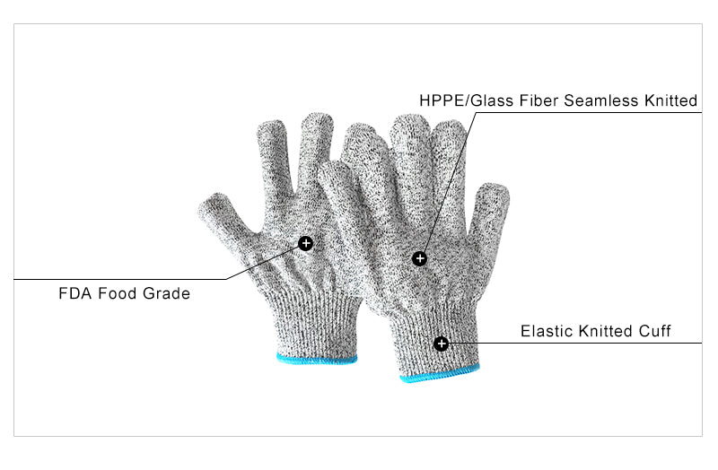 Siza Brand - Custom Level 5 HPPE food / safety Anti Cut Gloves - Cut Resistant - Size: XL