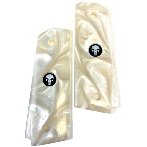 1911 Full Size Acrylic Faux Pearl Grips  w/ Punisher Medallion