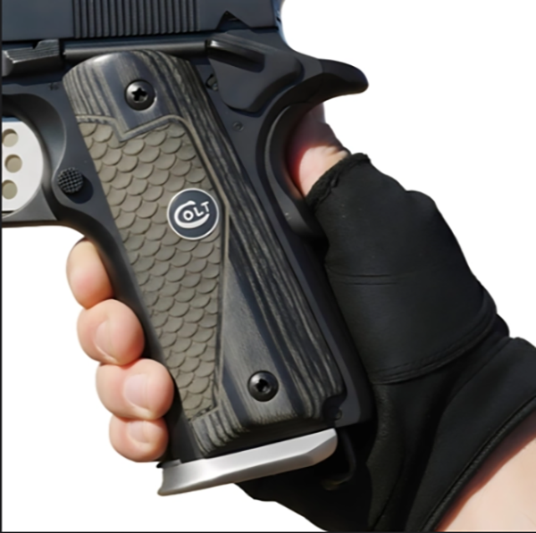 Black Rosewood 1911 Full Size Grips Fish Sales Colt Logo Black Medallion - WoodWorld of Texas