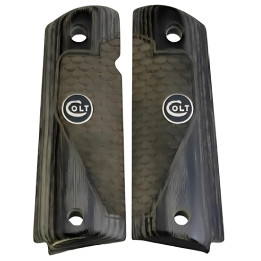 Black Rosewood 1911 Full Size Grips Fish Sales Colt Logo Black Medallion - WoodWorld of Texas
