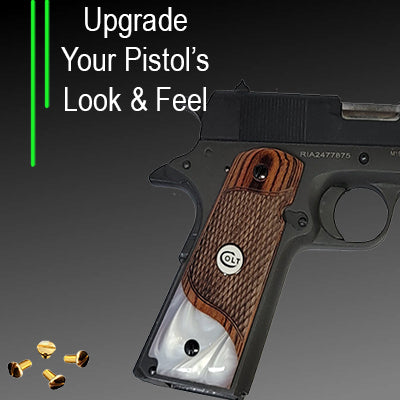 1911 Full Size Checkered Rosewood Grips Pearl Accent w/ Colt White Medallion - WoodWorld of Texas