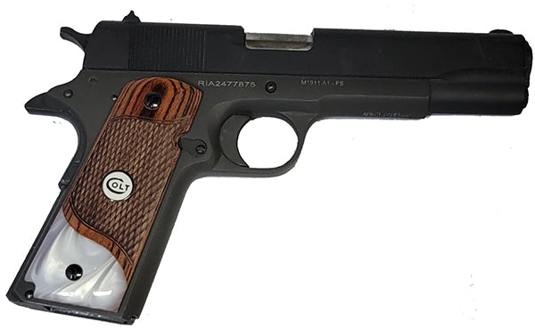 1911 Full Size Checkered Rosewood Grips Pearl Accent w/ Colt White Medallion - WoodWorld of Texas