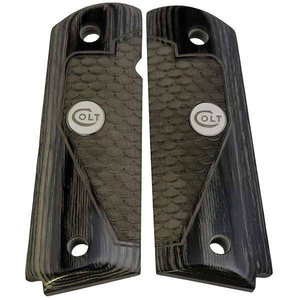 Black Rosewood 1911 Full Size Grips Fish Sales Colt Logo White Medallion - WoodWorld of Texas