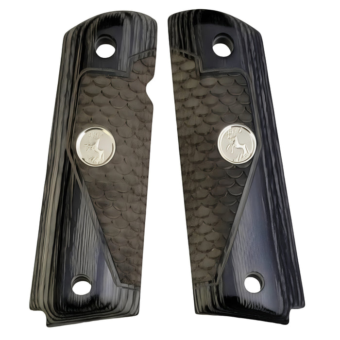 Black Rosewood 1911 Full Size Grips Fish Sales Colt Rampant Horse Silver Medallion - WoodWorld of Texas