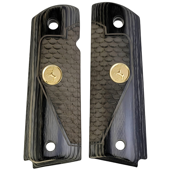 Black Rosewood 1911 Full Size Grips Fish Sales Colt Rampant Horse Gold Medallion