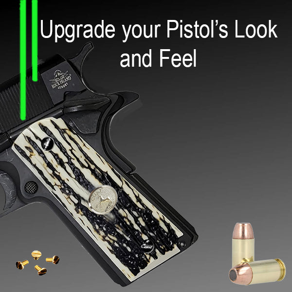 1911 Full Size Gun Grips Faux Mammoth Bark with Colt Rampant Horse Gold Medallion - WoodWorld of Texas