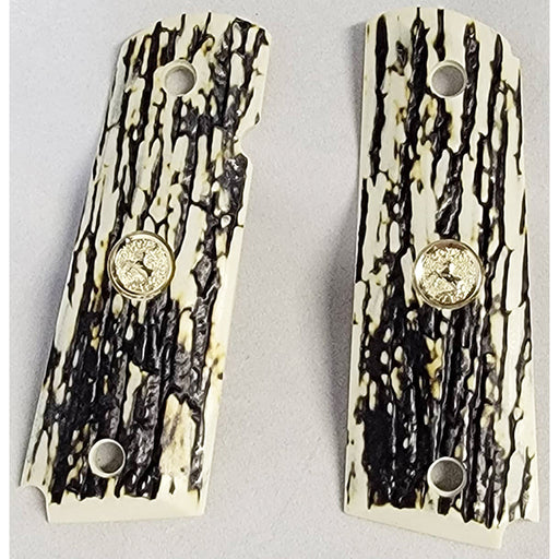 1911 Full Size Gun Grips Faux Mammoth Bark with Colt Rampant Horse Gold Medallion - WoodWorld of Texas