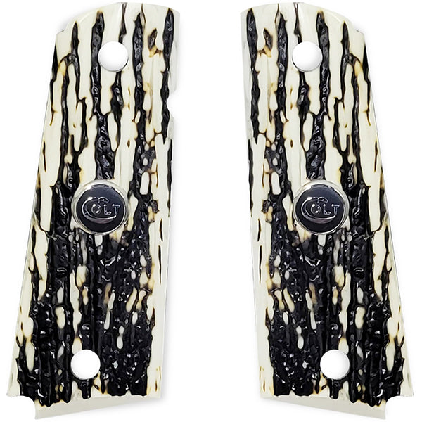 1911 Full Size Gun Grips Faux Mammoth Bark with Colt Logo Black Medallion - WoodWorld of Texas