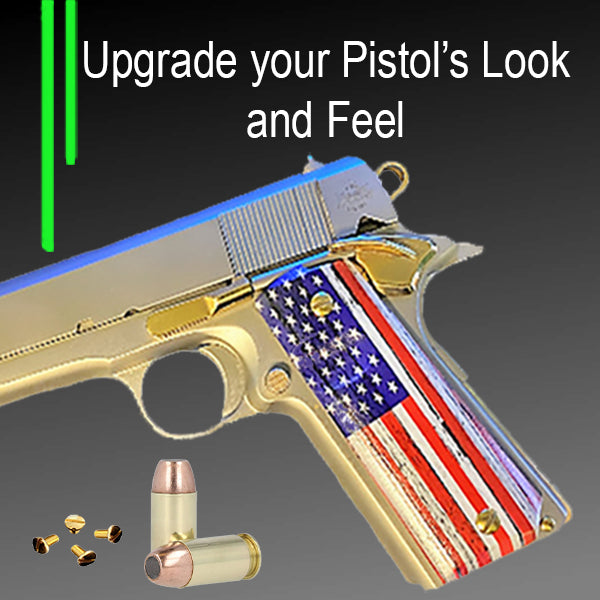 1911 Full Size Grips - UV / HD Image Printed Over Wood - US Flag Rustic - WoodWorld of Texas