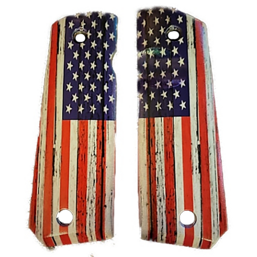 1911 Full Size Grips - UV / HD Image Printed Over Wood - US Flag Rustic - WoodWorld of Texas