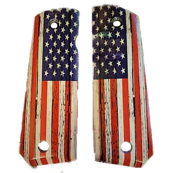1911 Full Size Grips - UV / HD Image Printed Over Wood - US Flag Rustic - WoodWorld of Texas