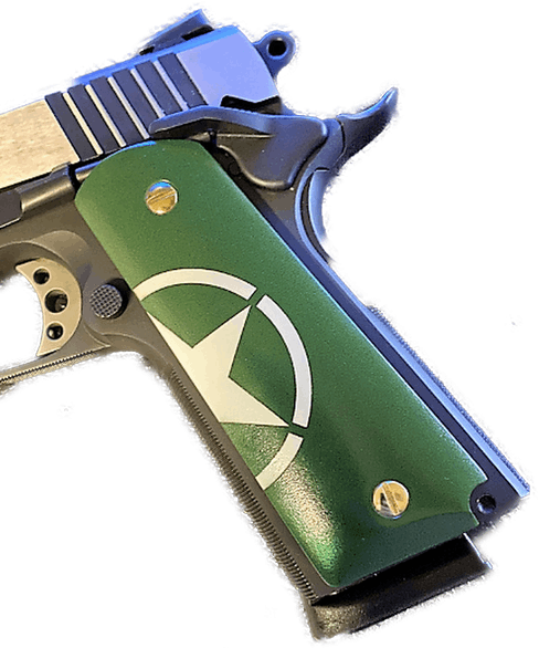 1911 Full Size Grips - UV / HD Image Printed Over Acrylic - Green Jeep Star - WoodWorld of Texas