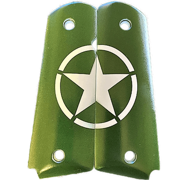 1911 Full Size Grips - UV / HD Image Printed Over Acrylic - Green Jeep Star - WoodWorld of Texas