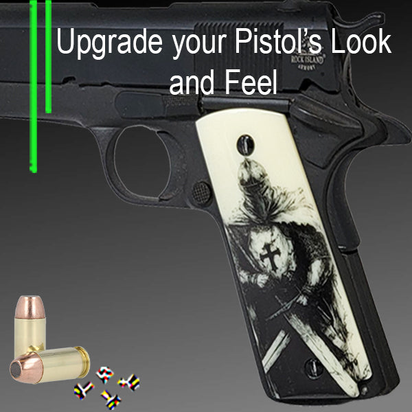 1911 Full Size Acrylic Faux Ivory Scrimshaw Middle Ages Crusader Grips - WoodWorld of Texas