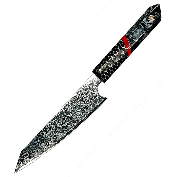 Tsunami Petty Knife  - Complete Knife with Honeycomb / Black & White Resin Octagonal Handles and Mosaic Pin - VG-10 Damascus Steel