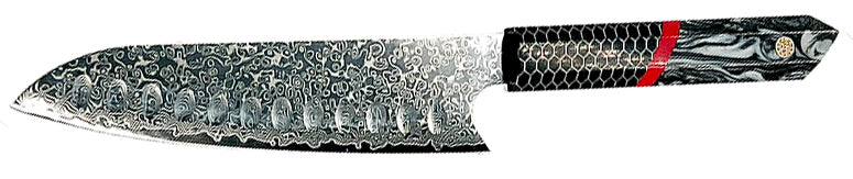 Tsunami Santoku Knife - Complete Knife with Honeycomb / Black & White Resin Octagonal Handles and Mosaic Pin - VG-10 Damascus Steel