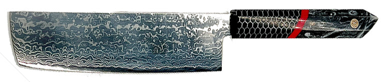 Tsunami Nakiiri Knife  - Complete Knife with Honeycomb / Black & White Resin Octagonal Handles and Mosaic Pin - VG-10 Damascus Steel