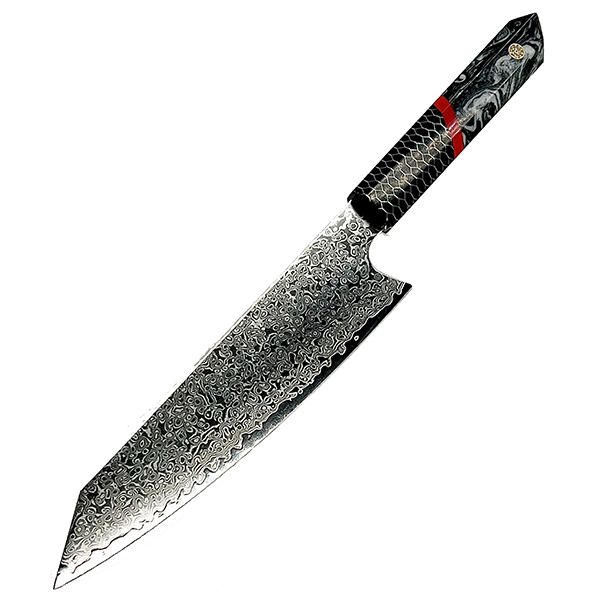 Tsunami Kiritsuke Knife - Complete Knife with Honeycomb / Black & White Resin Octagonal Handles and Mosaic Pin - VG-10 Damascus Steel