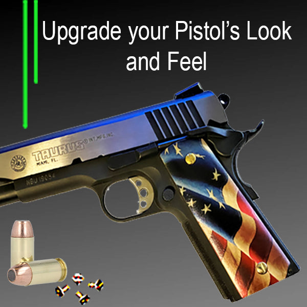 1911 Full Size Grips - UV / HD Image Printed Over Wood - US Flag Betsy Ross - WoodWorld of Texas