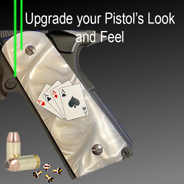 1911 Full Size Acrylic Faux Pearl Grips w/ 4 Aces Full Color - WoodWorld of Texas