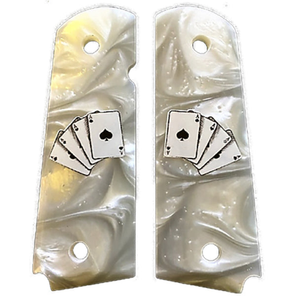1911 Full Size Acrylic Faux Pearl Grips w/ 4 Aces Black & White