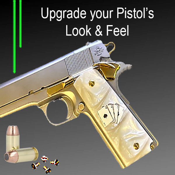 1911 Full Size Acrylic Faux Pearl Grips w/ 4 Aces Black & White