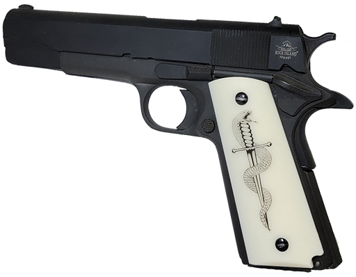 1911 Full Size Grips - UV / HD Image Printed Over Acrylic - SNAKE OVER DAGGER White - WoodWorld of Texas