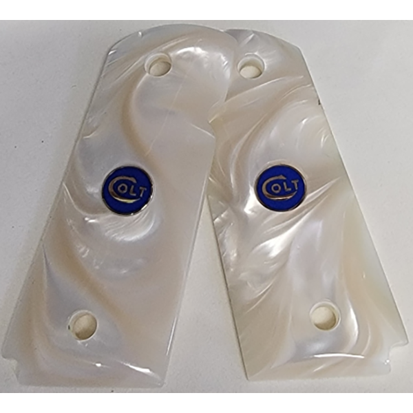 1911 Officer / Compact Acrylic Pearl w/ Colt Logo Blue Medallion - WoodWorld of Texas