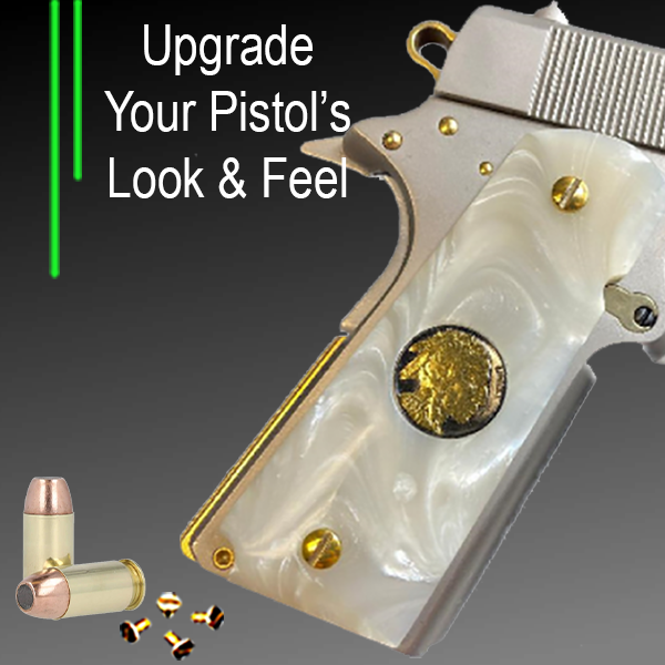 1911 Full Size Acrylic Faux Pearl Grips w/ Buffalo Nickel 24K Gold Plated Black Ruthnium - WoodWorld of Texas