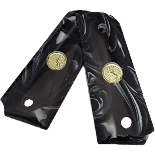 1911 Officer / Compact Size Acrylic Faux Black Pearl with Colt Rampant Horse Gold Medallion - WoodWorld of Texas