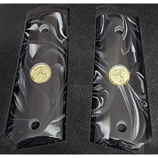 1911 Officer / Compact Size Acrylic Faux Black Pearl with Colt Rampant Horse Gold Medallion - WoodWorld of Texas