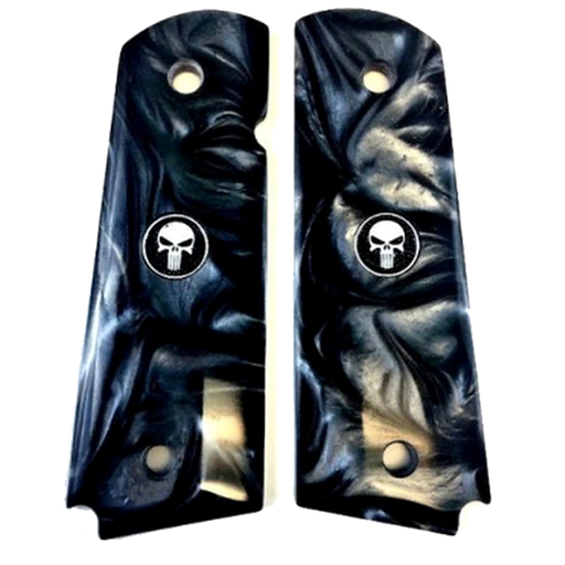 1911 Officer / Compact Size Acrylic Faux Black Pearl with Punisher Black Medallion - WoodWorld of Texas