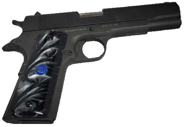 1911 Officer / Compact Size Acrylic Faux Black Pearl with Colt Logo Blue Medallion - WoodWorld of Texas