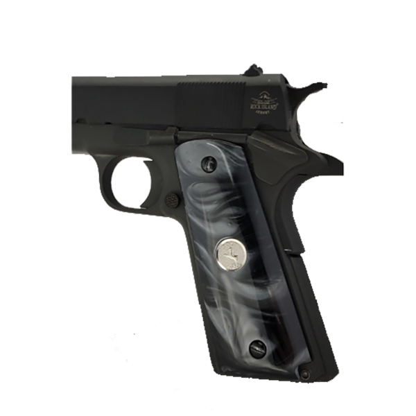 1911 Officer / Compact Size Acrylic Faux Black Pearl with Colt Rampant Horse Silver Medallion - WoodWorld of Texas