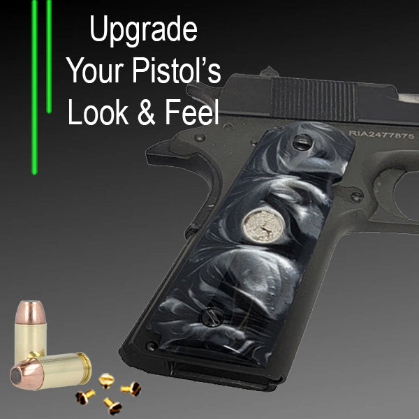 1911 Officer / Compact Size Acrylic Faux Black Pearl with Colt Rampant Horse Silver Medallion - WoodWorld of Texas