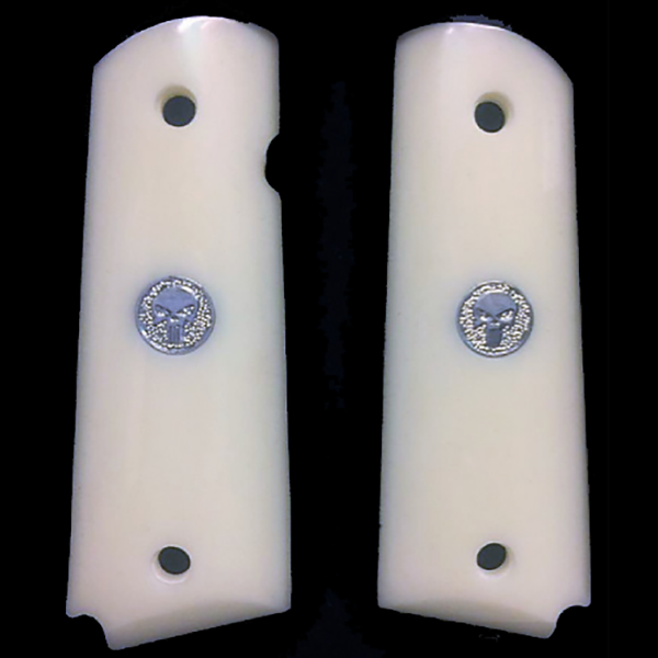 1911 Full Size Acrylic Faux Ivory Grips w/ Punisher Silver Medallion - WoodWorld of Texas