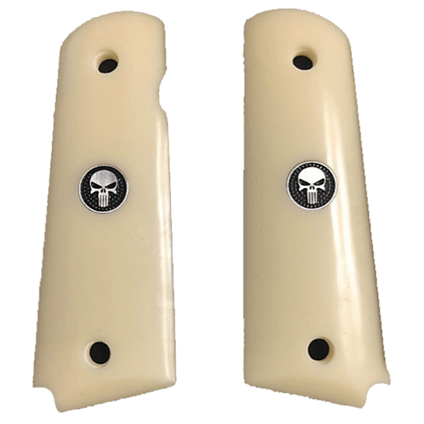 1911 Full Size Acrylic Faux Ivory Grips w/ Punisher Black Medallion - WoodWorld of Texas