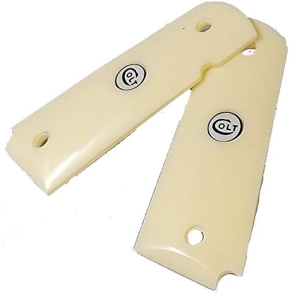 1911 Full Size Acrylic Faux Ivory Grips w/ Colt Logo White Medallion - WoodWorld of Texas