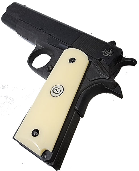 1911 Full Size Acrylic Faux Ivory Grips w/ Colt Logo White Medallion - WoodWorld of Texas