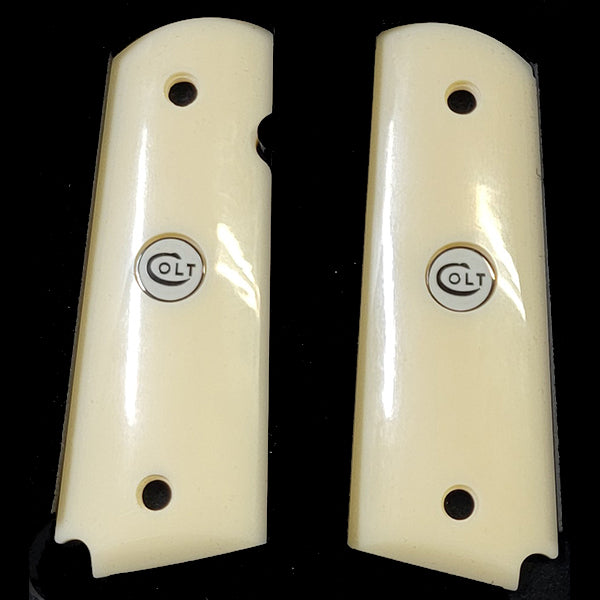1911 Full Size Acrylic Faux Ivory Grips w/ Colt Logo White Medallion - WoodWorld of Texas