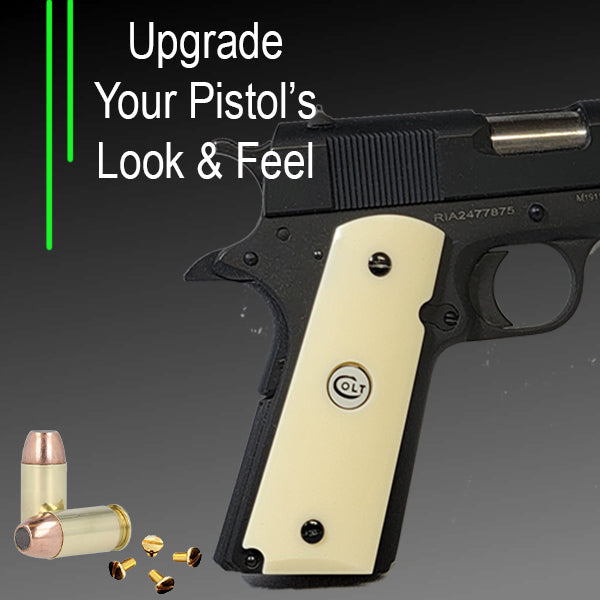 1911 Full Size Acrylic Faux Ivory Grips w/ Colt Logo White Medallion - WoodWorld of Texas
