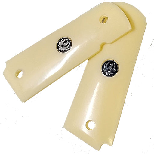 1911 Full Size Acrylic Faux Ivory Grips w/ Ruger Black Medallion - WoodWorld of Texas