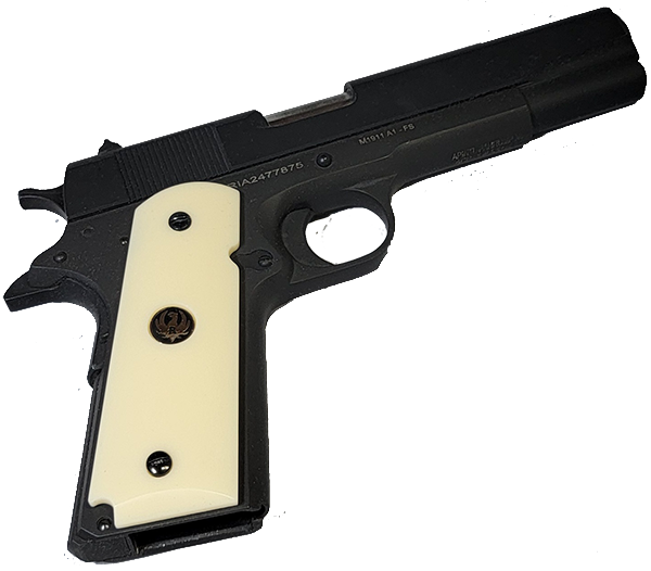 1911 Full Size Acrylic Faux Ivory Grips w/ Ruger Black Medallion - WoodWorld of Texas
