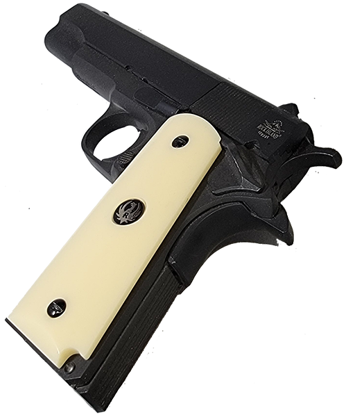 1911 Full Size Acrylic Faux Ivory Grips w/ Ruger Black Medallion - WoodWorld of Texas