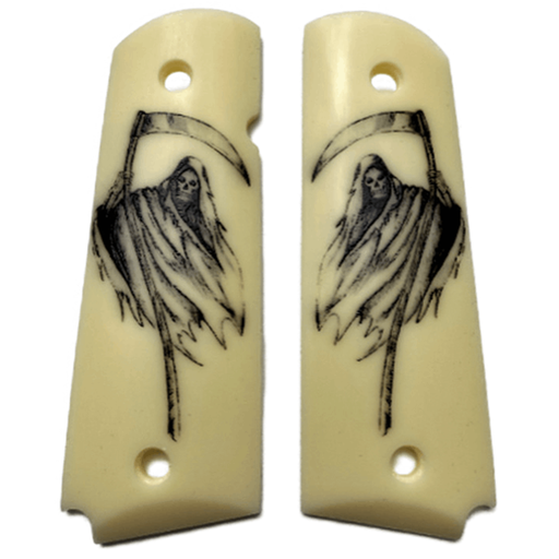 1911 Full Size Acrylic Faux Ivory Scrimshaw Grim Reaper Grips - WoodWorld of Texas